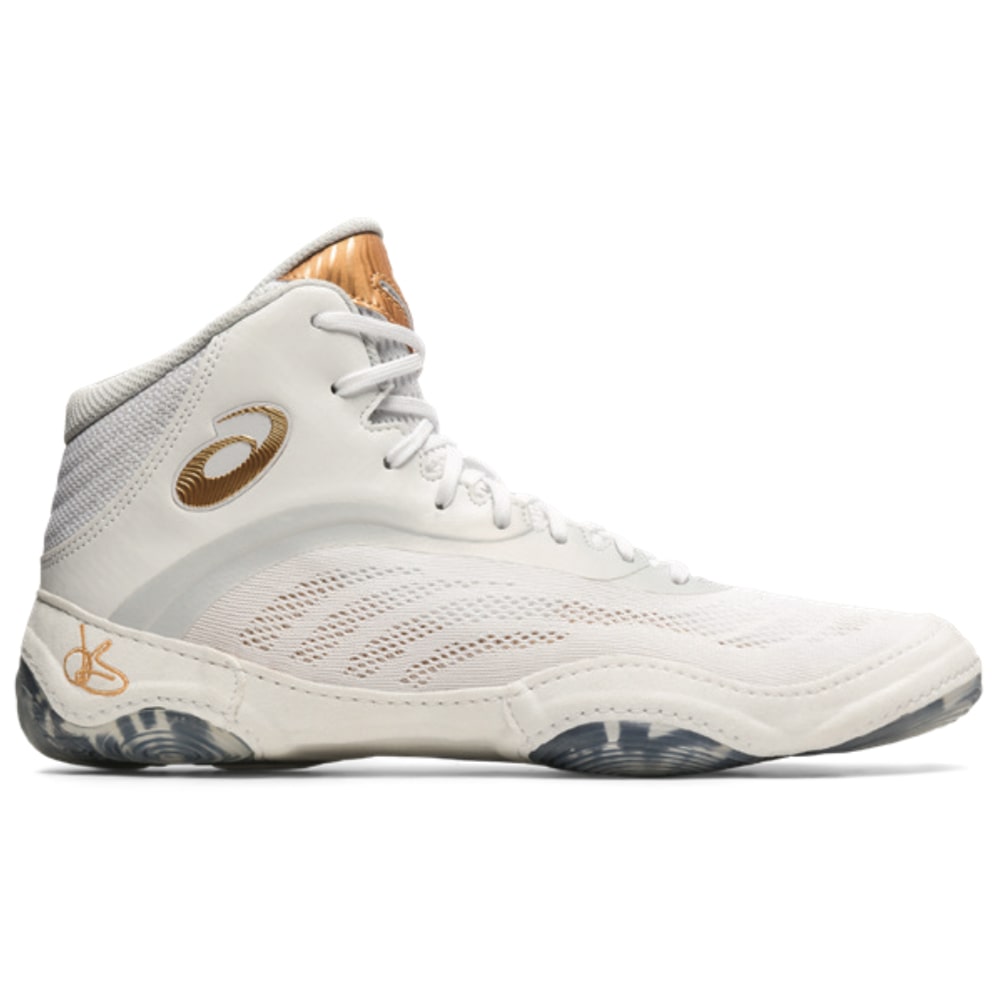 Asics JB Elite V Wrestling Shoes (White / Pure Gold) Blue Chip Wrestling