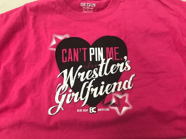 Wrestlers Girlfriend Can't Pin Me Tee (Pink)