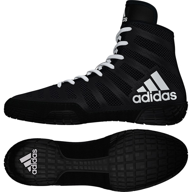 Adidas adiZero Varner Wrestling Shoe - Black / White / Black - Blue ...