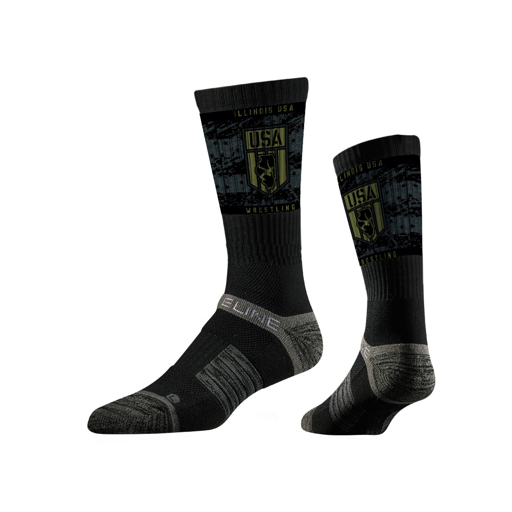 Illinois USA Wrestling Sublimated Black Performance Socks