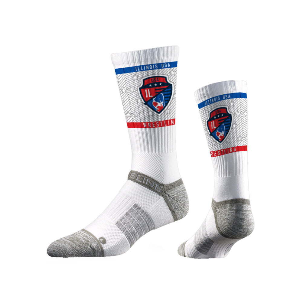 Illinois USA Wrestling Sublimated White Performance Socks