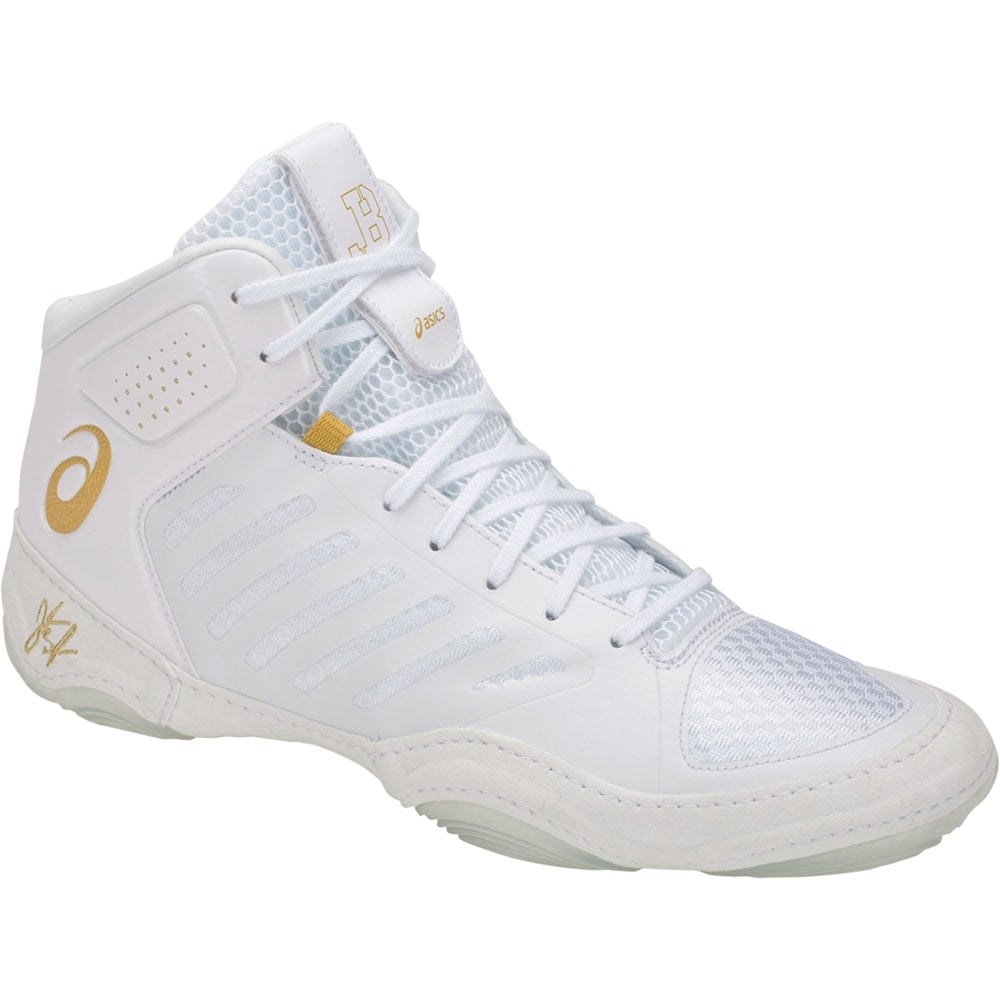 JB Elite III Wrestling Shoes in White and Rich Gold Blue Chip