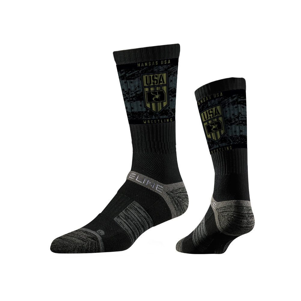 Kansas USA Wrestling Sublimated Black Performance Socks