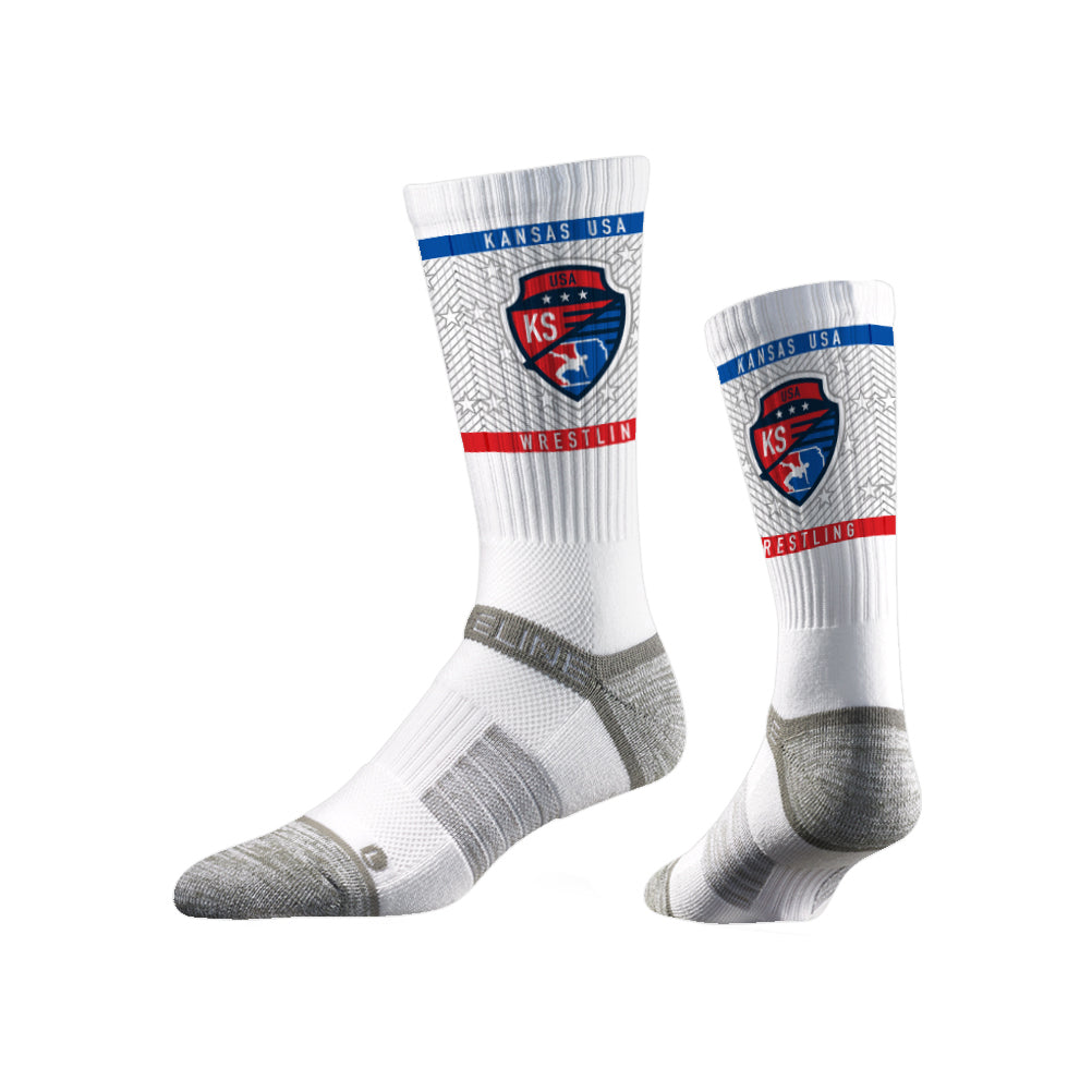 Kansas USA Wrestling Sublimated White Performance Socks