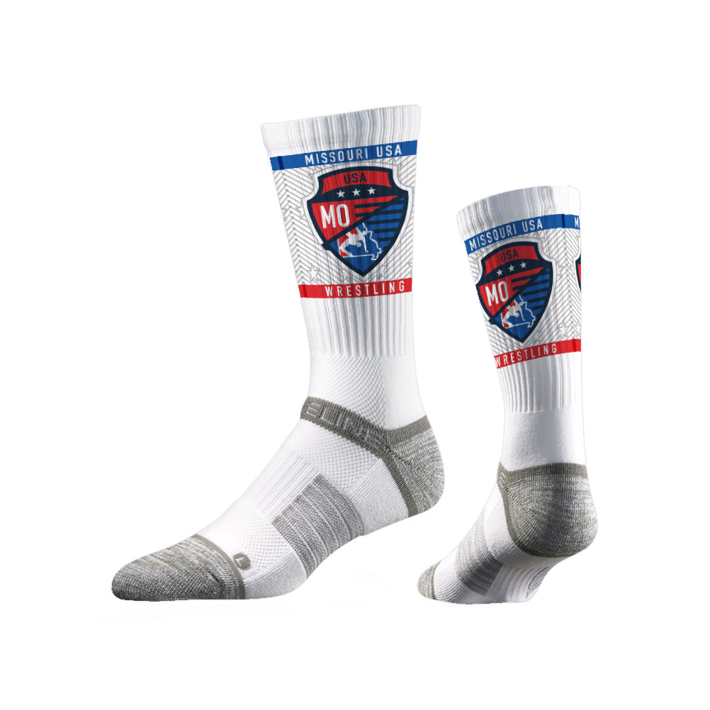 Missouri USA Wrestling Sublimated White Performance Socks
