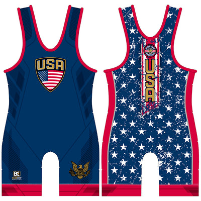 Stars and Stripes Blue Wrestling Singlet