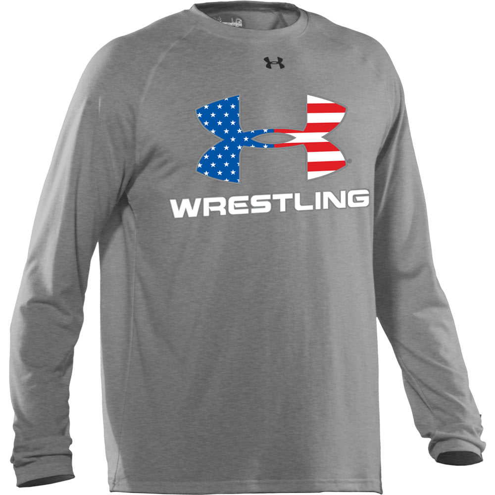 UA Wrestling Flag Long Sleeve Locker T (True Gray Heather)