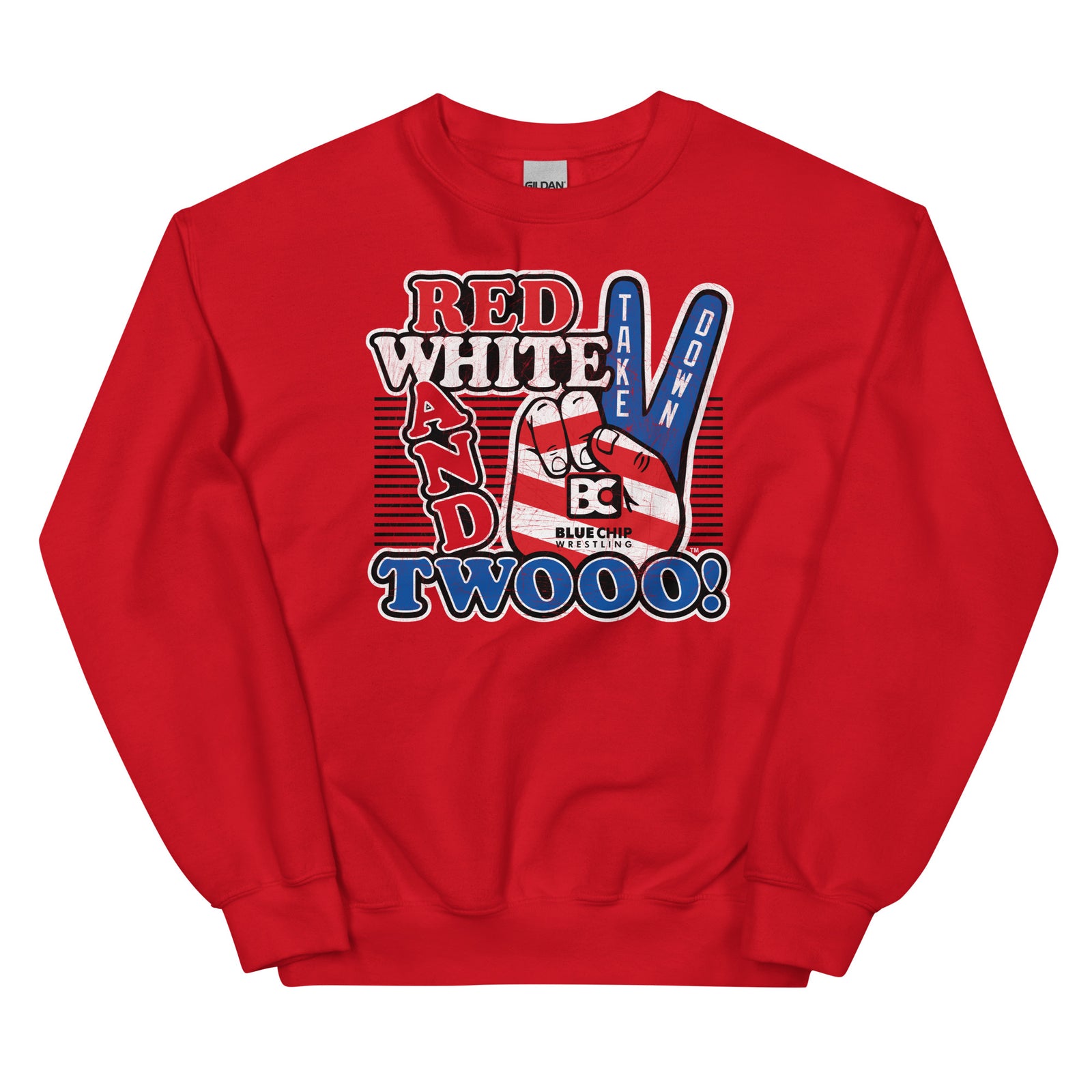 Red White and Twooo Wrestling Crewneck Sweatshirt