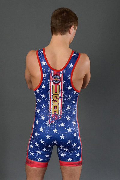 Stars and Stripes Blue Wrestling Singlet