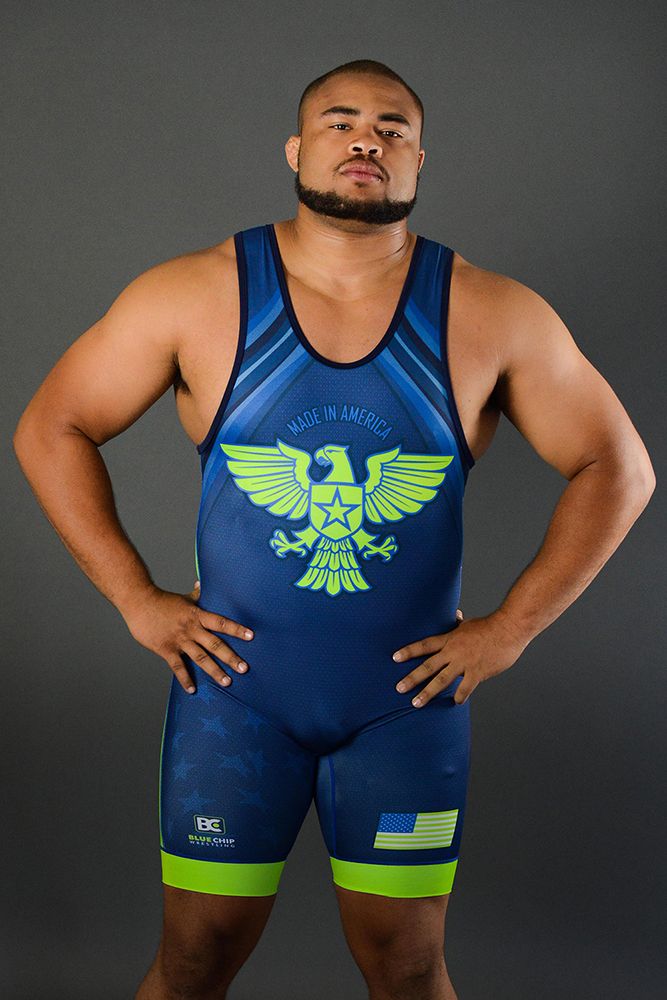wrestling gear Made in America Sublimated Wrestling Singlet (Blue) XL (185-225 lbs