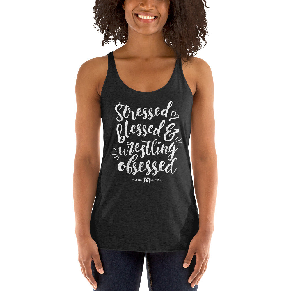 Stressed Blessed Wrestling Obsessed Women's Racerback Tank Top