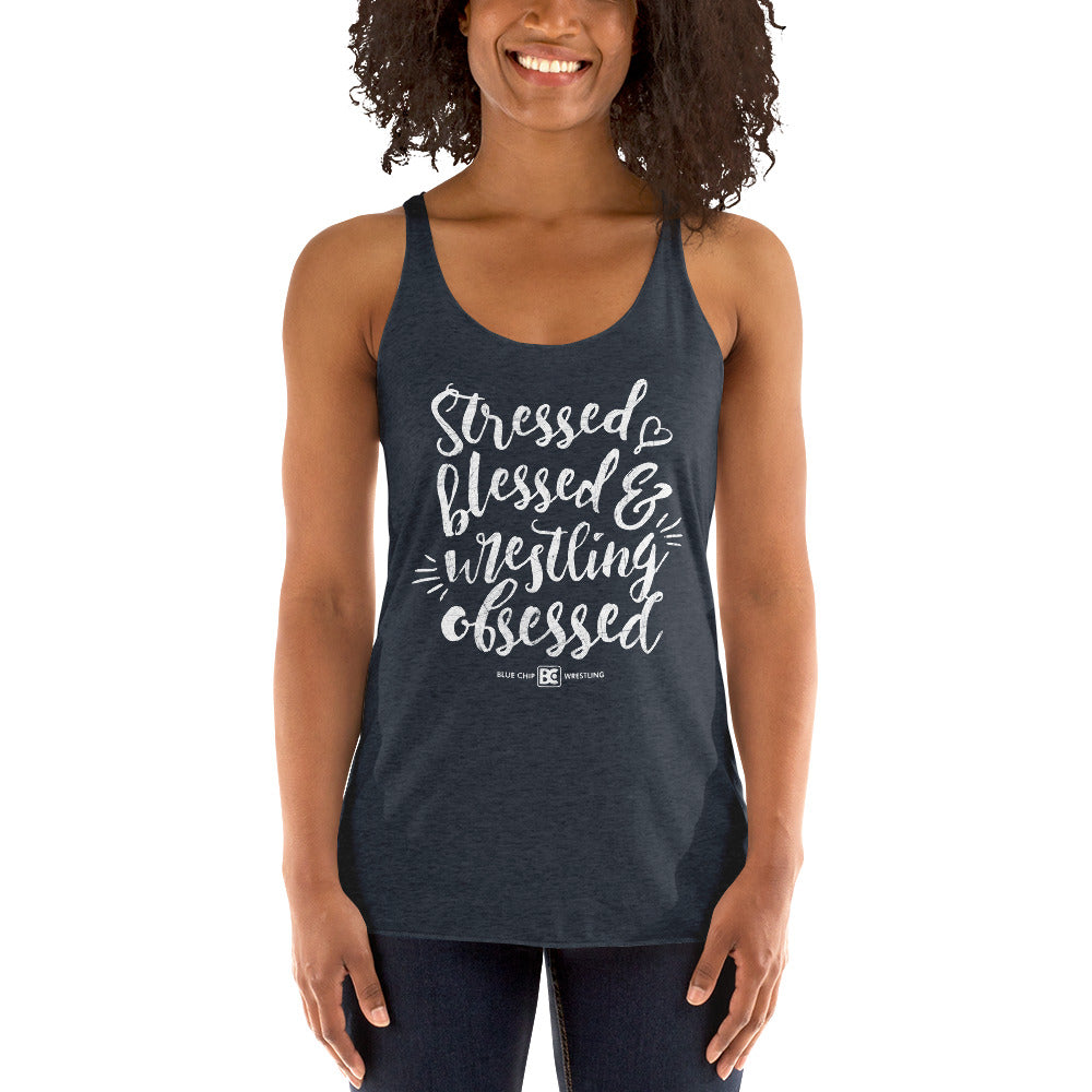 Stressed Blessed Wrestling Obsessed Women's Racerback Tank Top