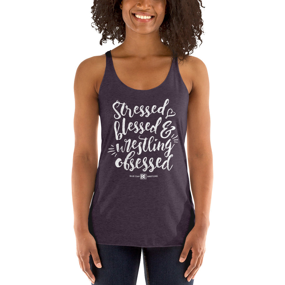 Stressed Blessed Wrestling Obsessed Women's Racerback Tank Top