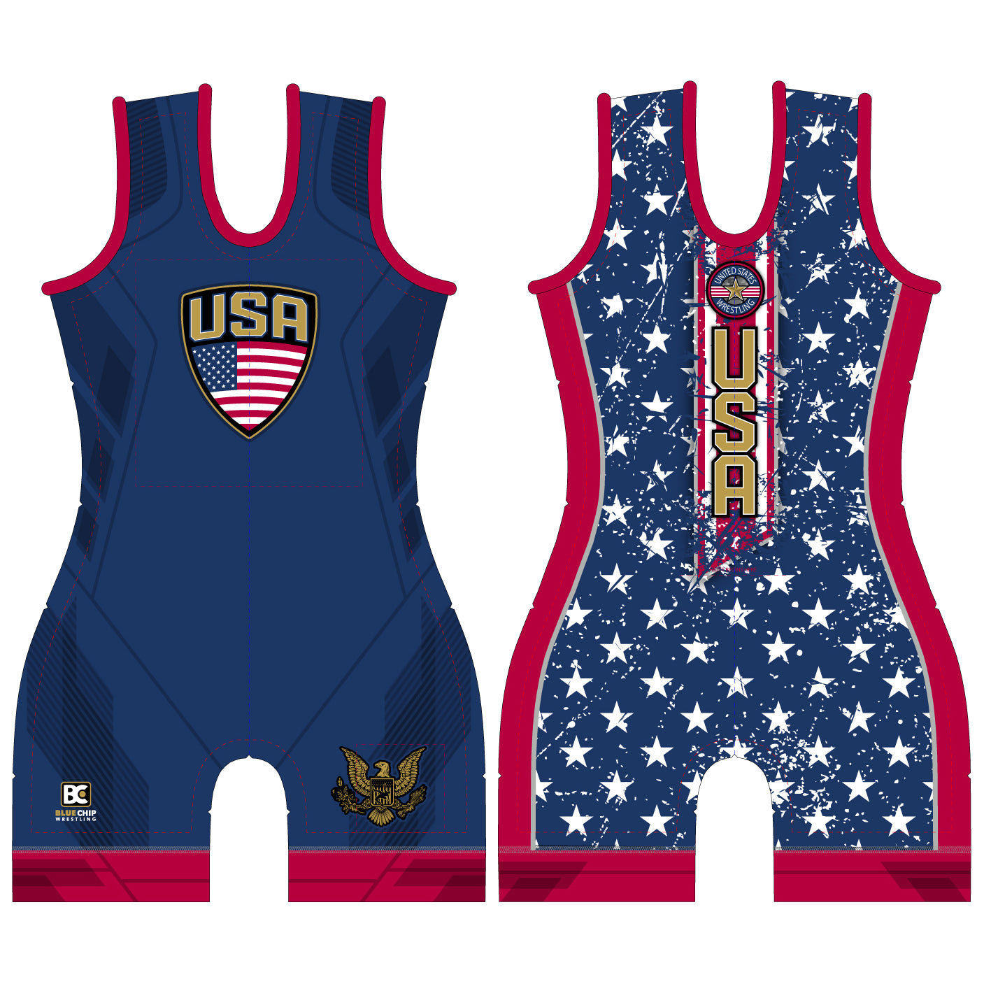 Women's Stars and Stripes Blue Wrestling Singlet